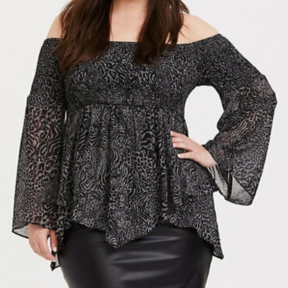 torrid Tops - NWT Torrid Animal Print Off Shoulder Babydoll Tunic Top Plus Size 2X HW9871